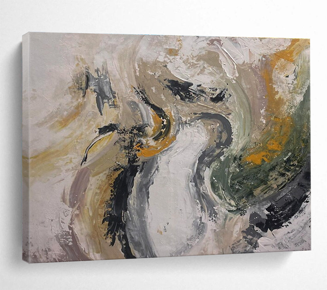Gray Gold Green Abstract Painting with Subtle, Natural Inspirations THY387