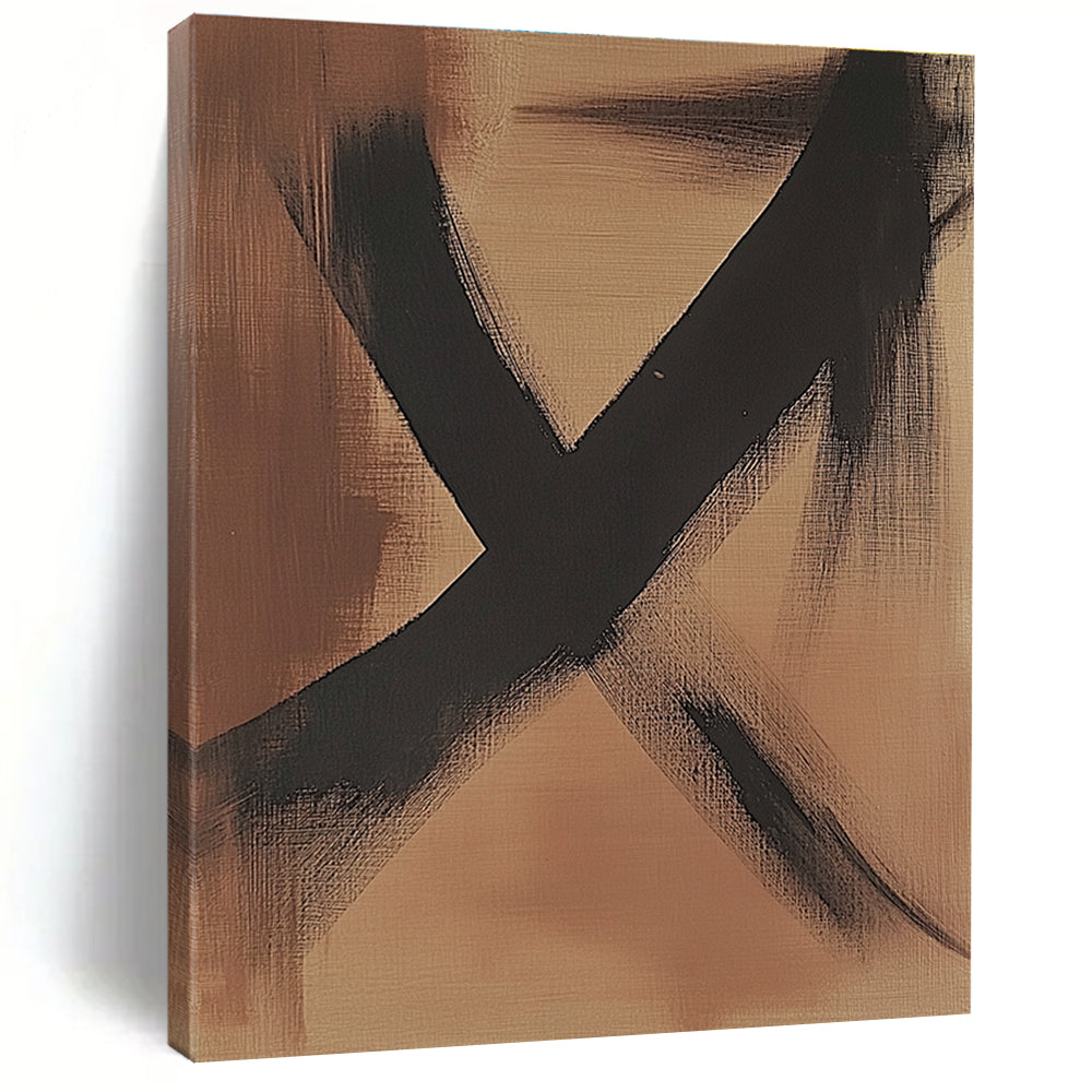 Brown and Black Abstract Painting with Minimalist Lines GER592