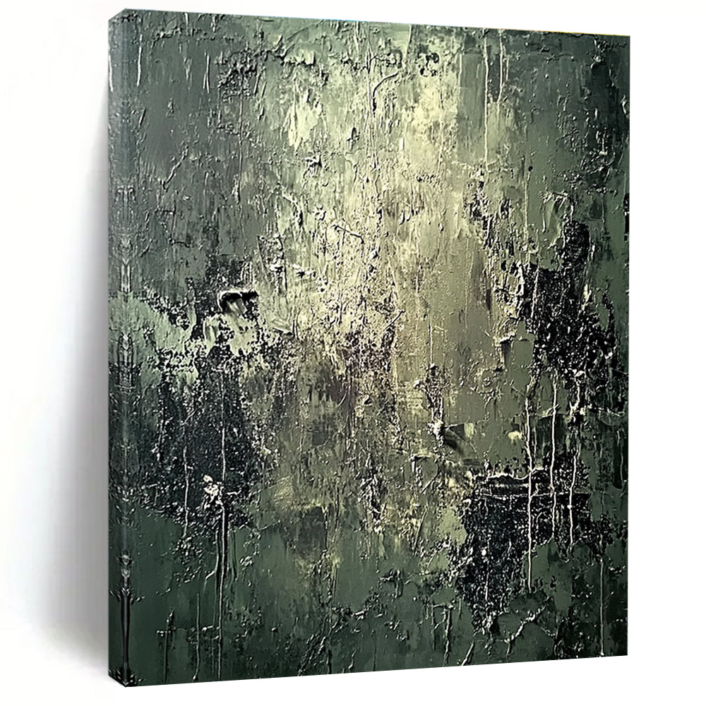 Dark Green Textured Abstract Painting with Industrial Vibes GER585
