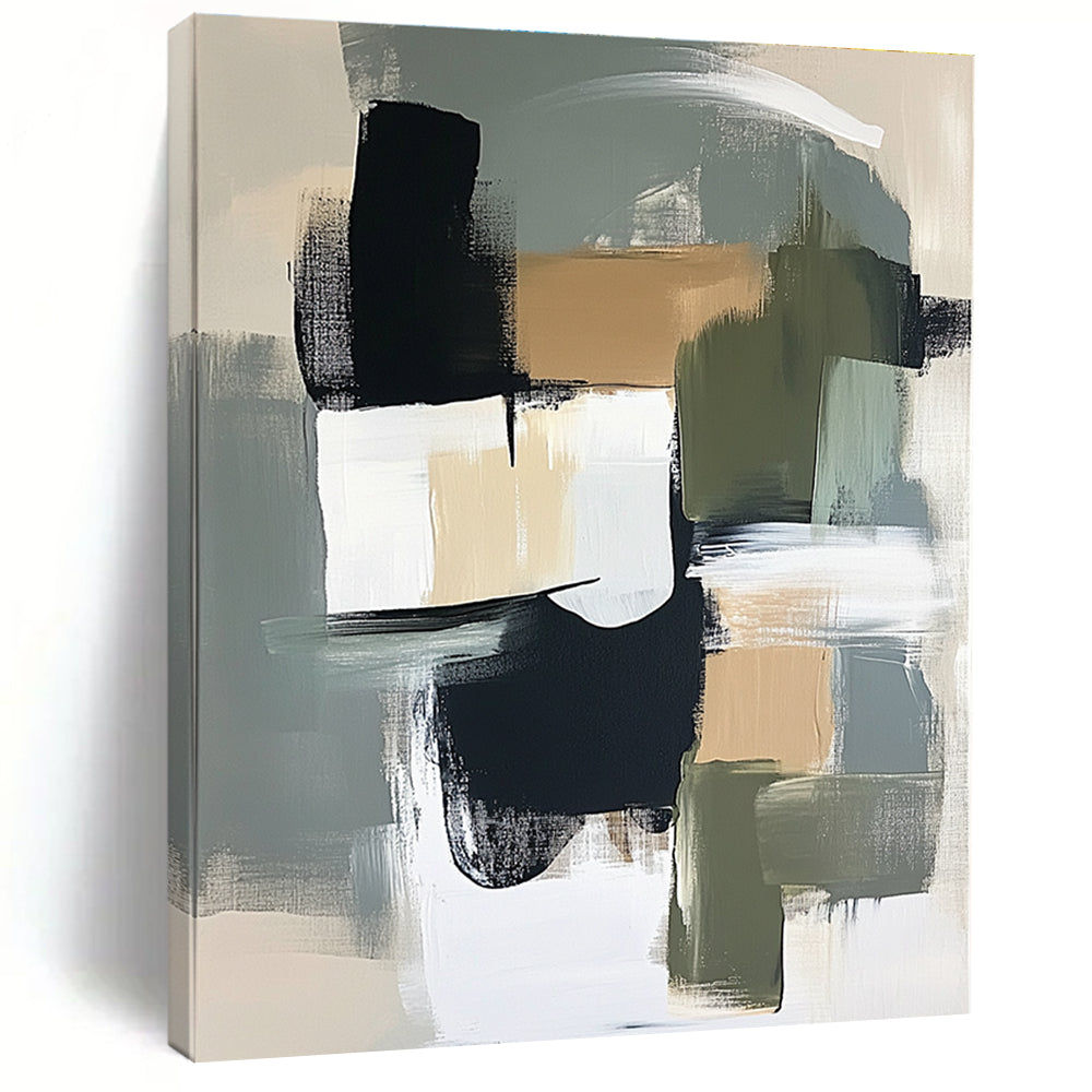 Gray Green and Black Abstract Painting with Bold Brushstrokes GER695