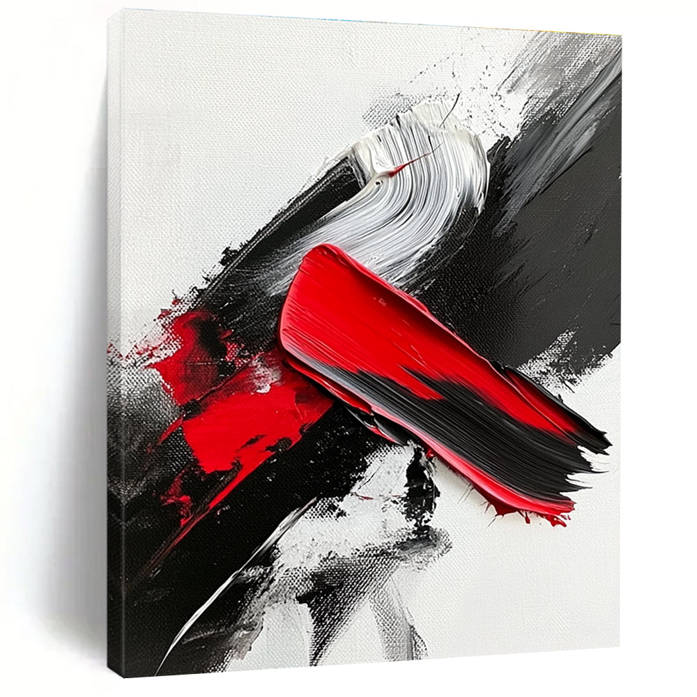 Red Black White Abstract with Bold Textured Strokes GER369