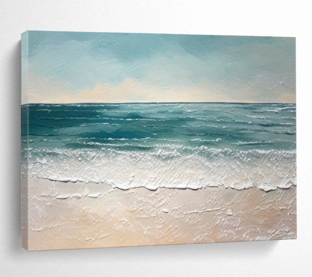 Blue Green Textured Sea Beach Abstract Painting THY061