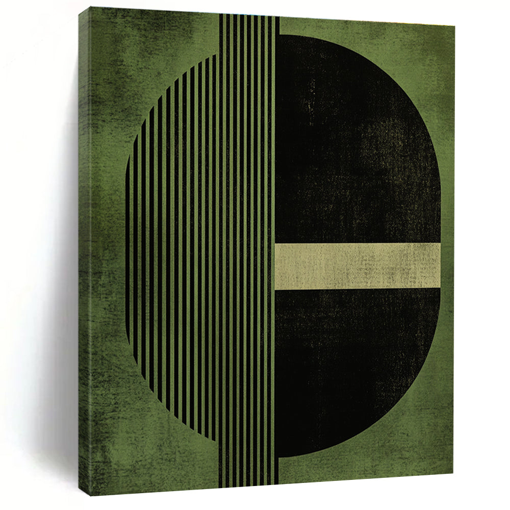 Green Geometric Abstract Painting with Contrasting Elements GER151