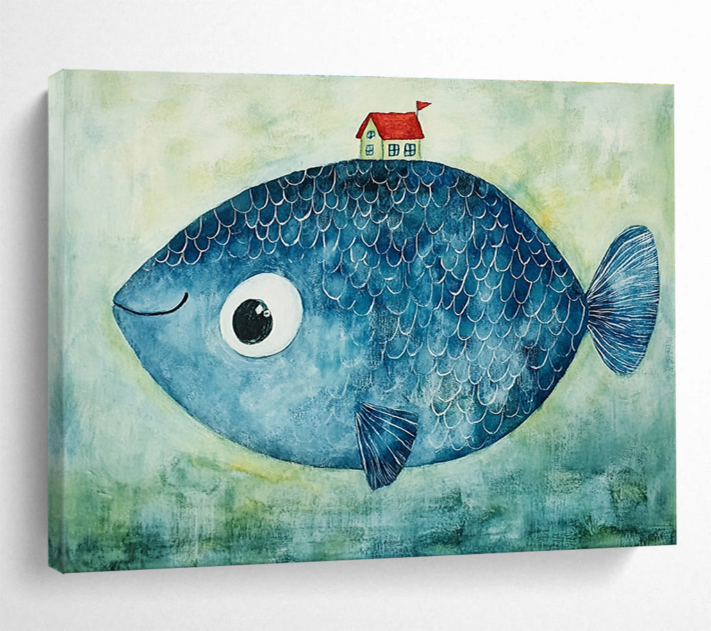 Blue Fish - Whimsical Abstract Painting DYP069