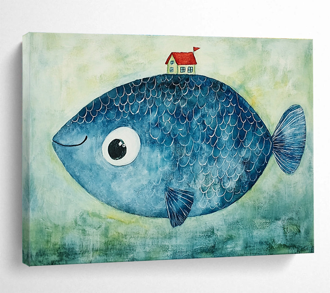 Blue Fish - Whimsical Abstract Painting DYP069