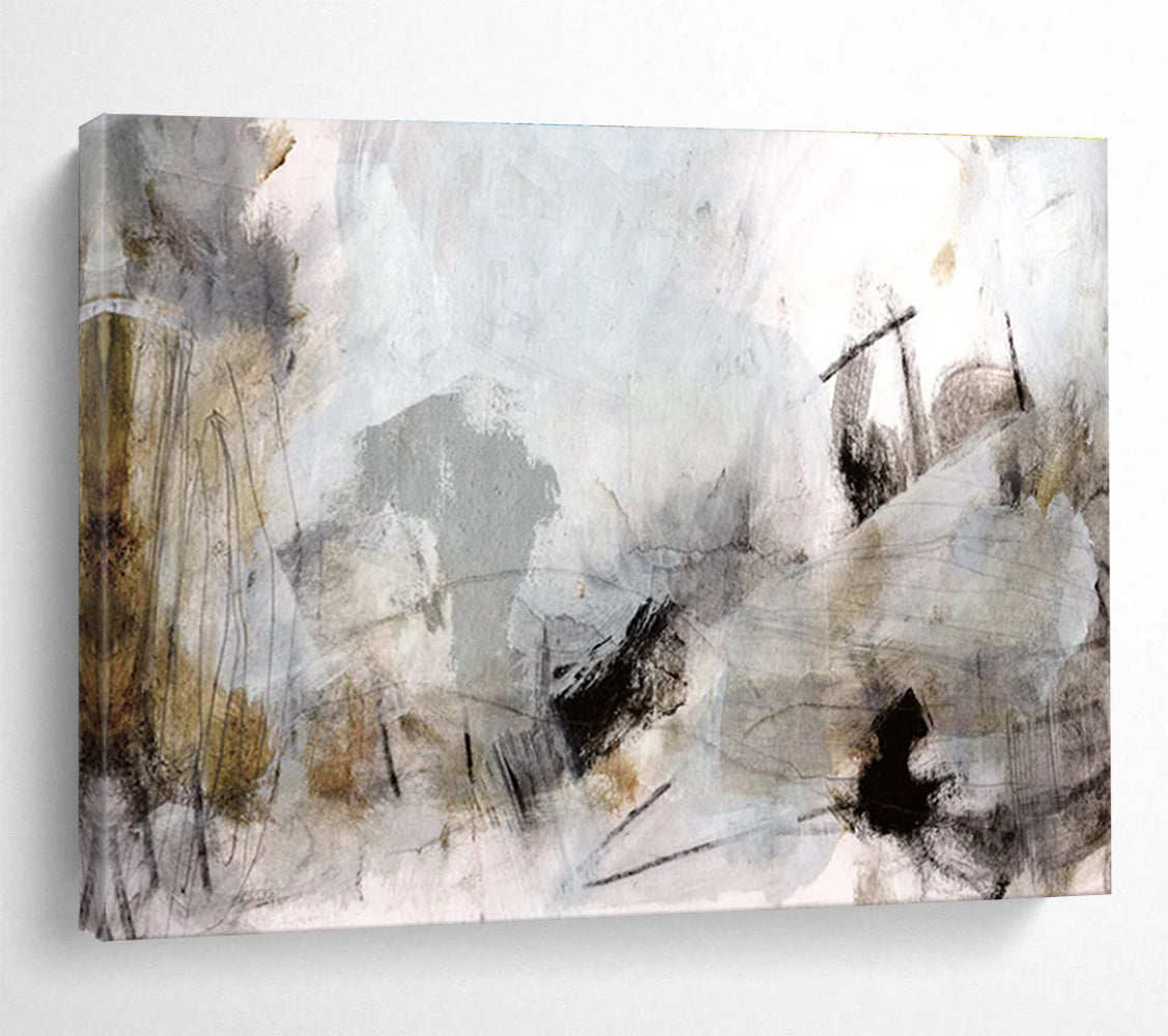Ear THY - toned Abstract Landscape Painting with Grey and Brown Hues THY135