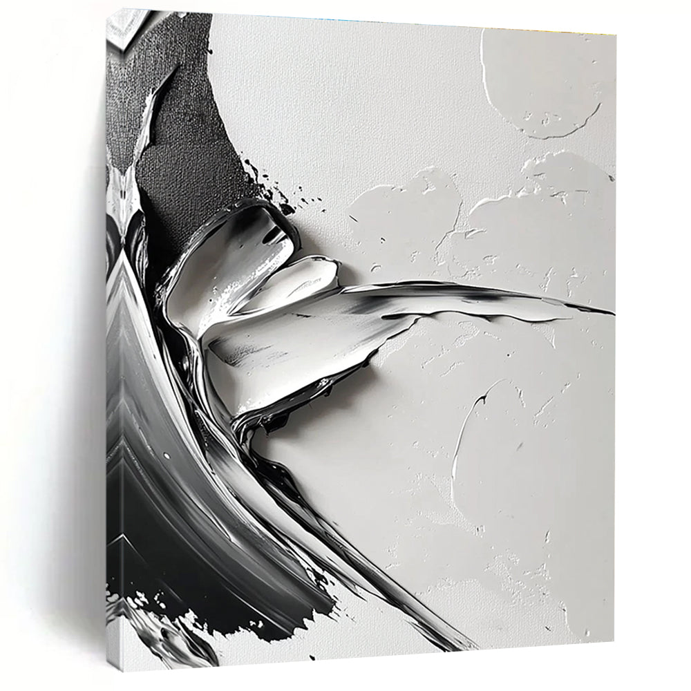 Textured Gray Abstract Painting with Bold Strokes GER355