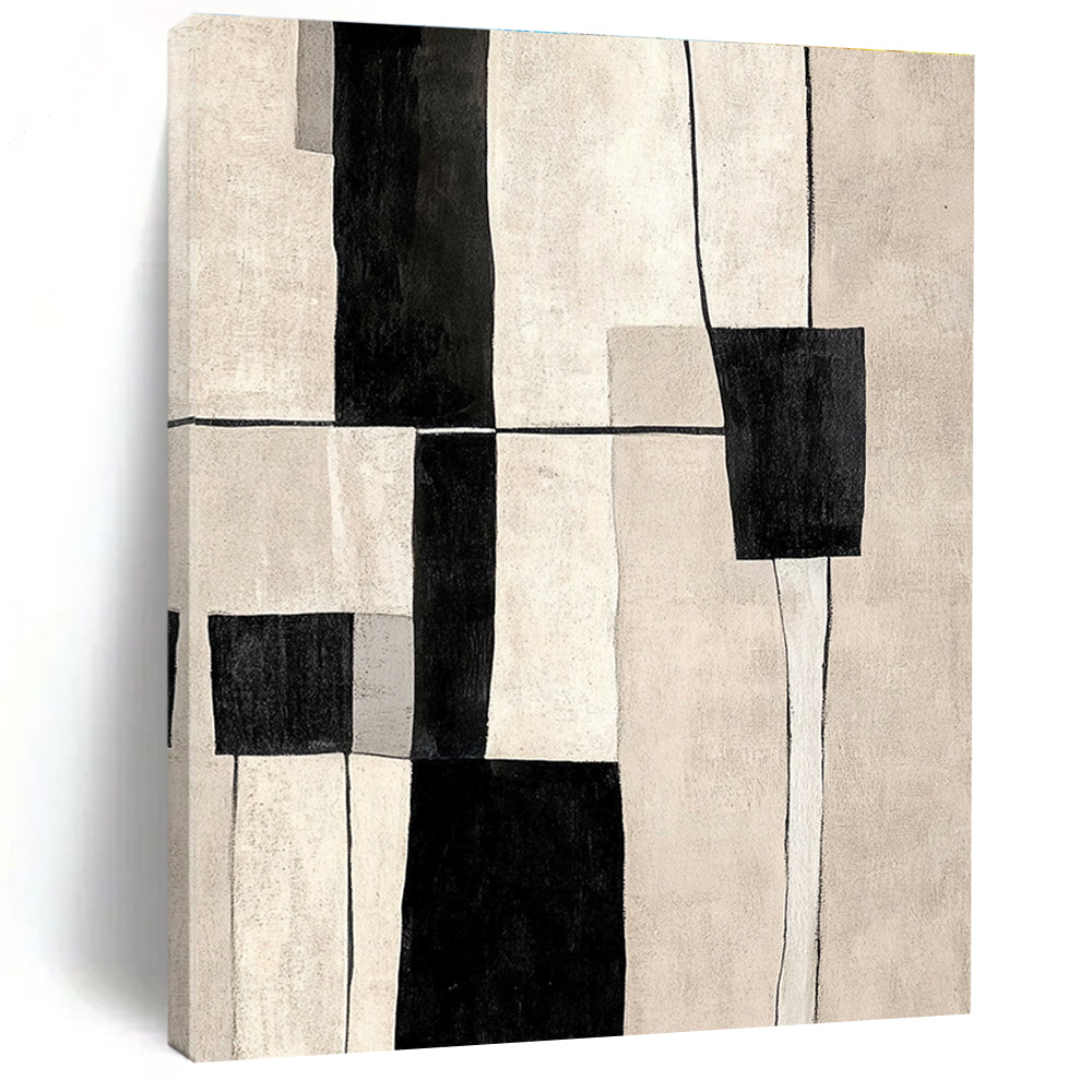 Black White Geometric Blocks Abstract Painting GER862
