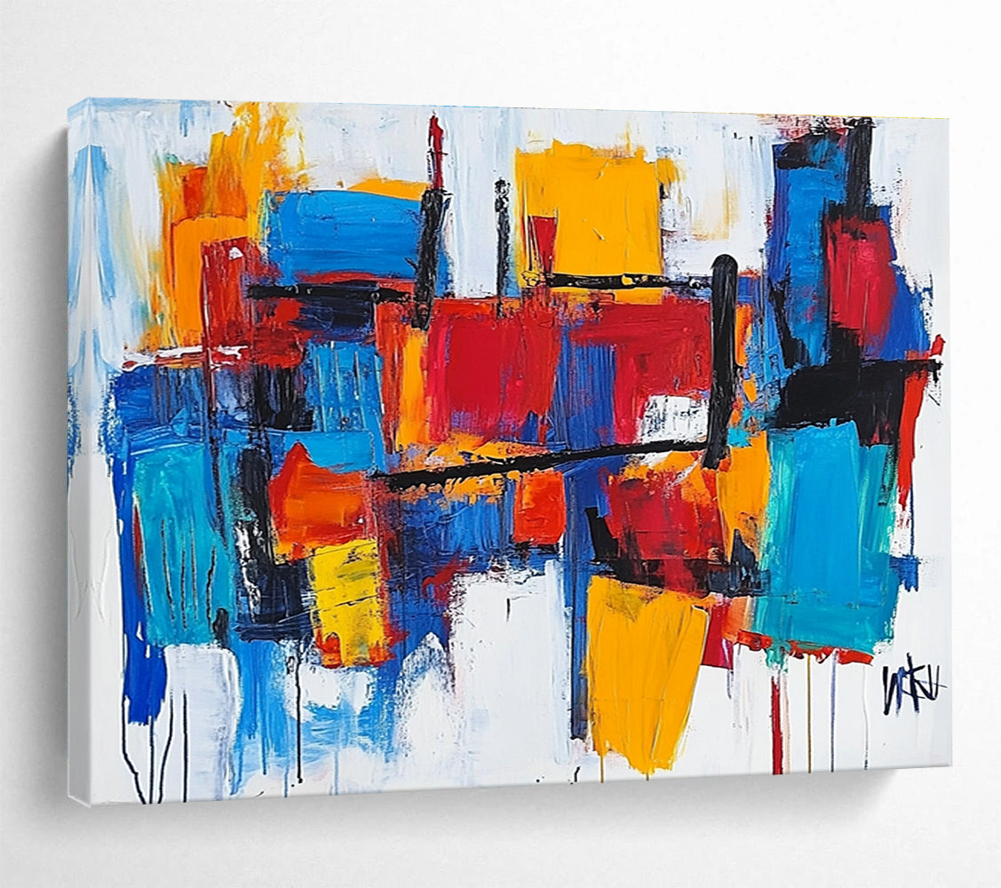 Vibrant Geometric Abstract Painting with Bold Color Blocks DYP421