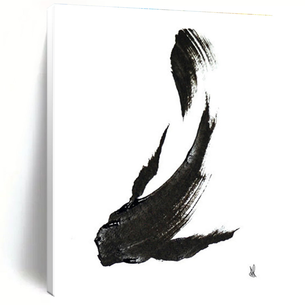 Black Ink Minimalist Fish Abstract Painting ADGE181