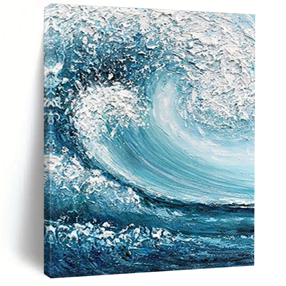 Blue and White Turbulent Wave Abstract Painting ADGE322