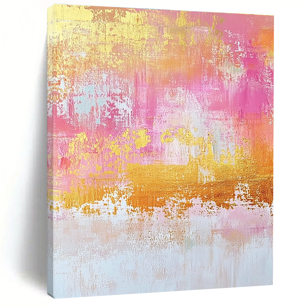 Pink and Gold Abstract Painting with Shimmering Textures GER451