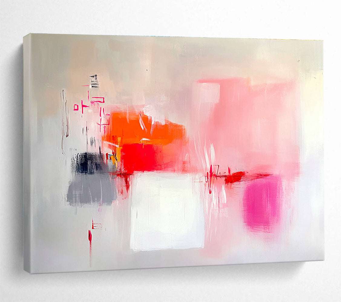 Pink and Orange Abstract Painting with Fluid Forms DYP401