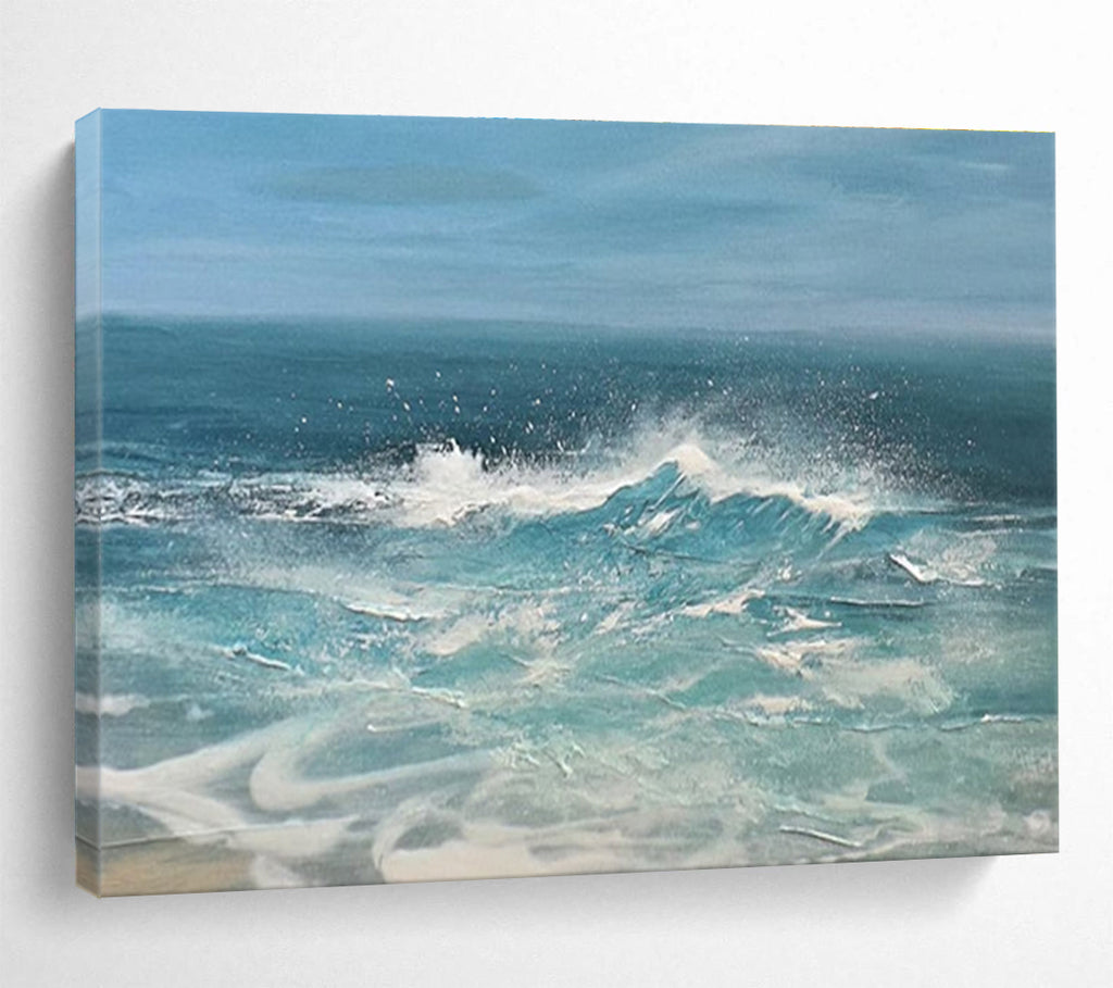 Blue White Crashing Waves Sea Abstract Painting THY024