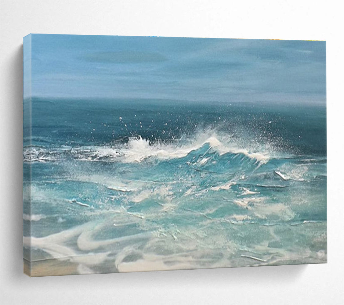 Blue White Crashing Waves Sea Abstract Painting THY024