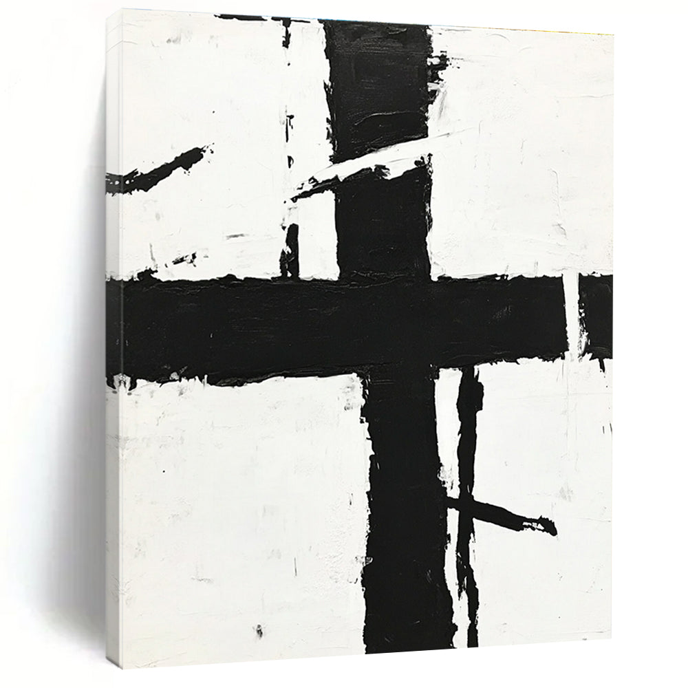 Expressive Black Cross Abstract with White Background GER349