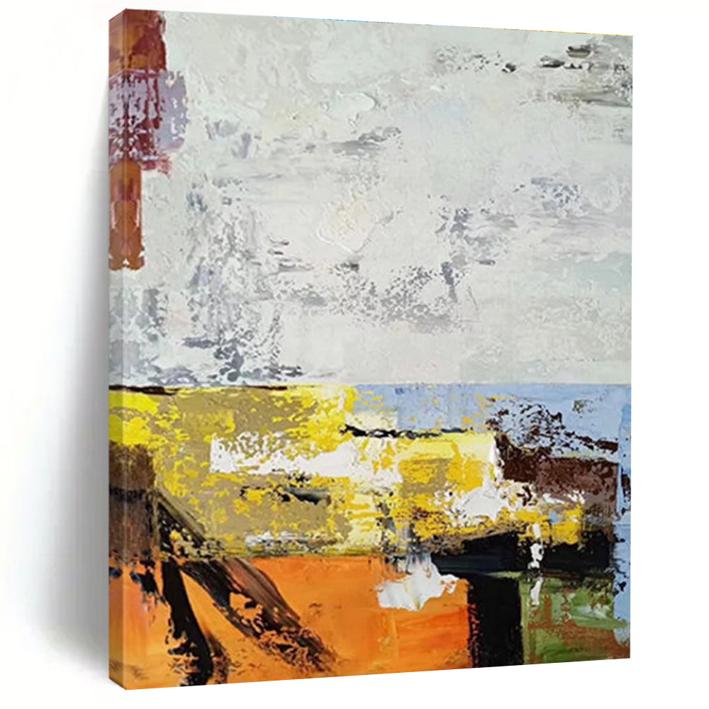 Grey Yellow Blue Orange Abstract Painting ADGE019