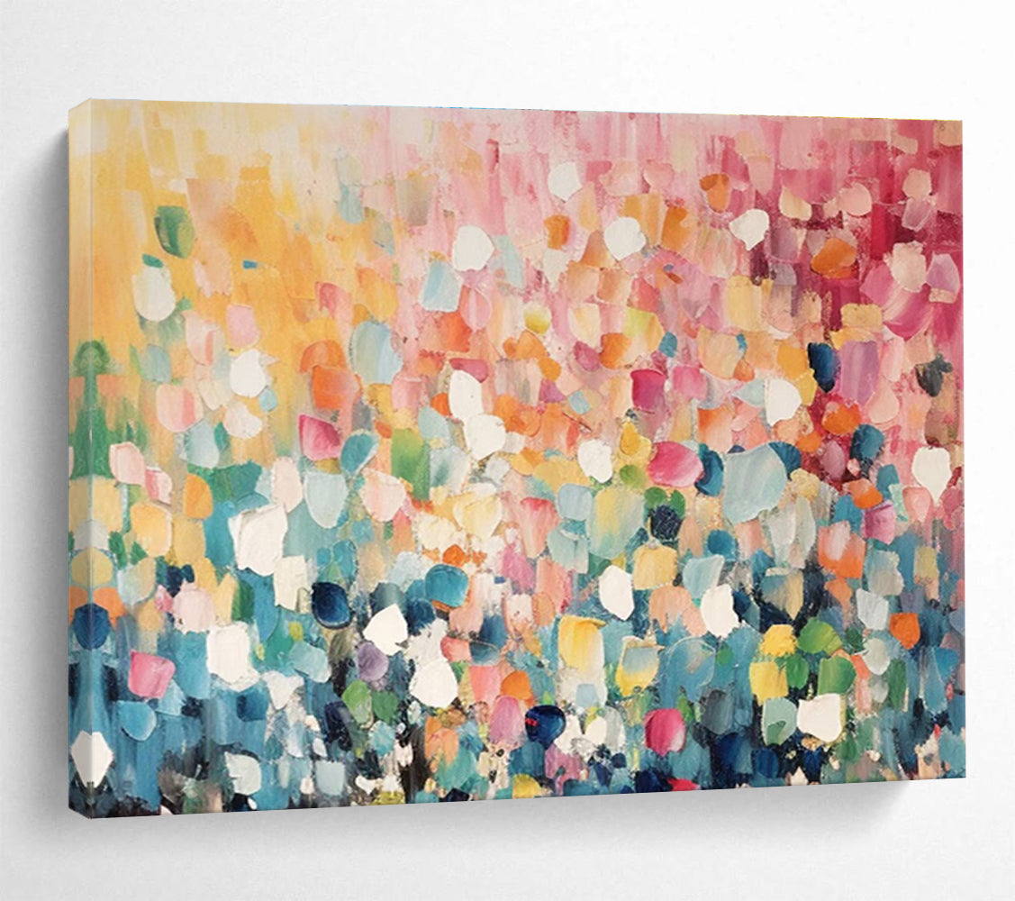 Colorful Patchwork Abstract Painting with Pastel and Bright Hues THY161