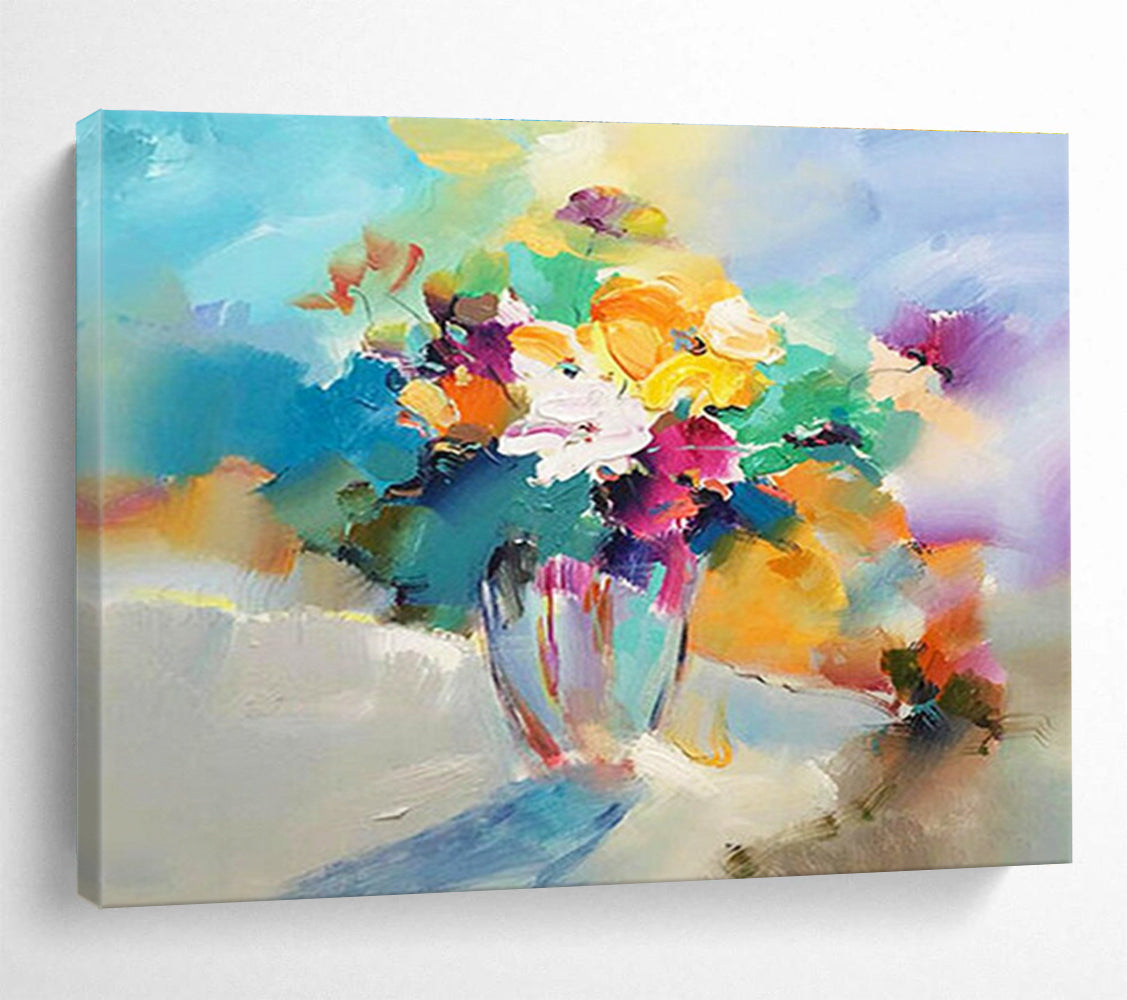 Colorful Flower Vase Abstract Painting with Mixed Bright Hues THY191