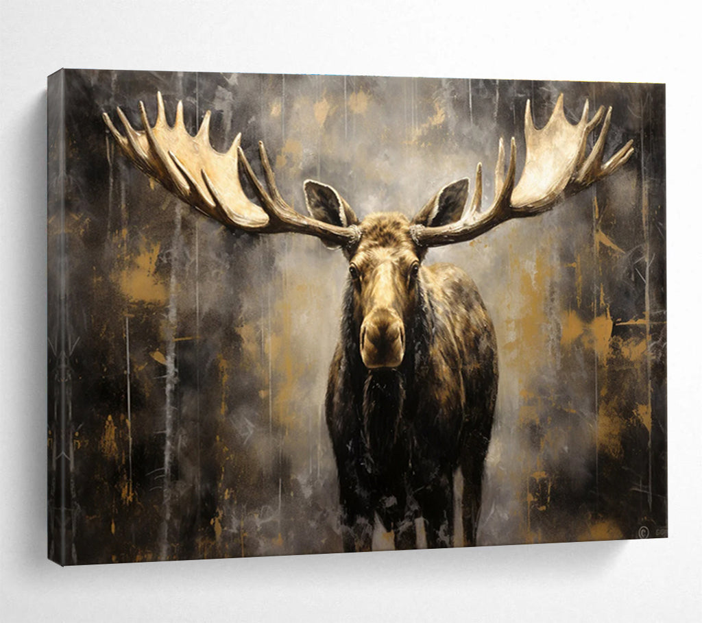 Brown Gold Moose Portrait Abstract Painting THY078