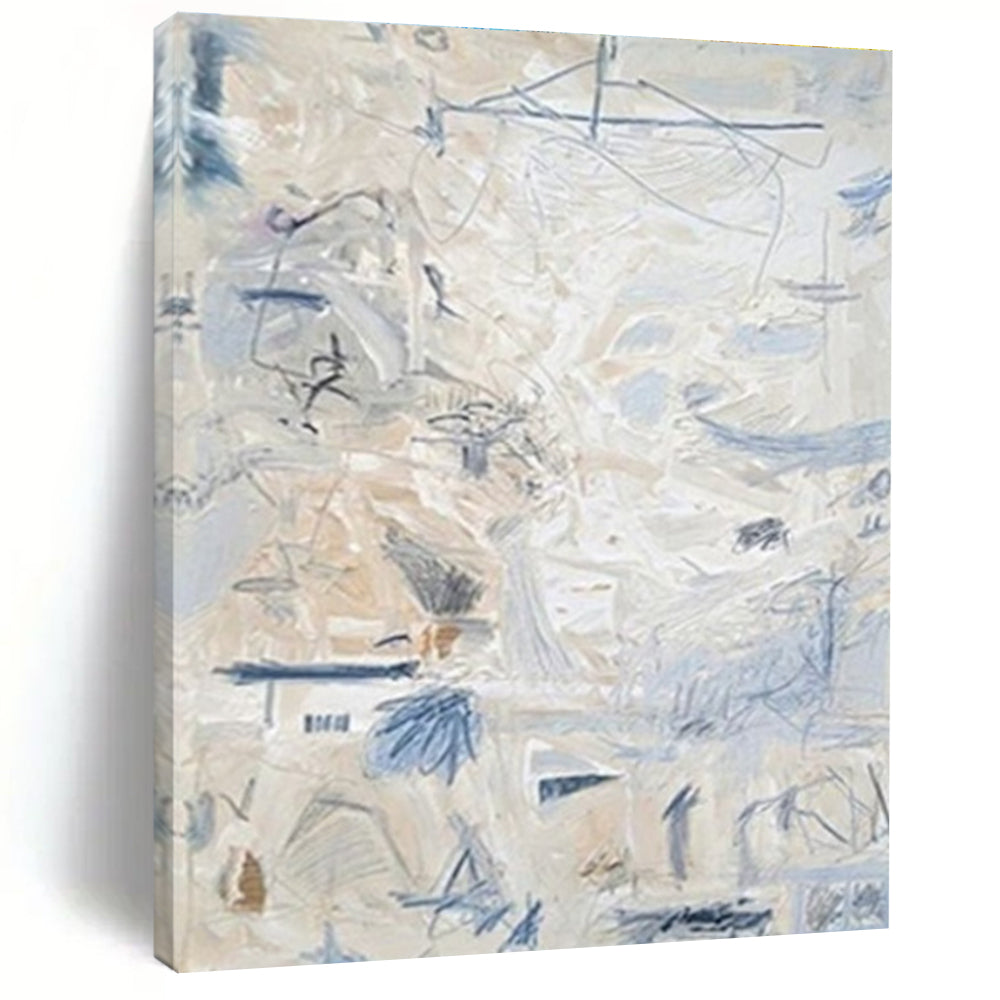 Light Beige and Blue Abstract Painting with Delicate Marks ADGE144