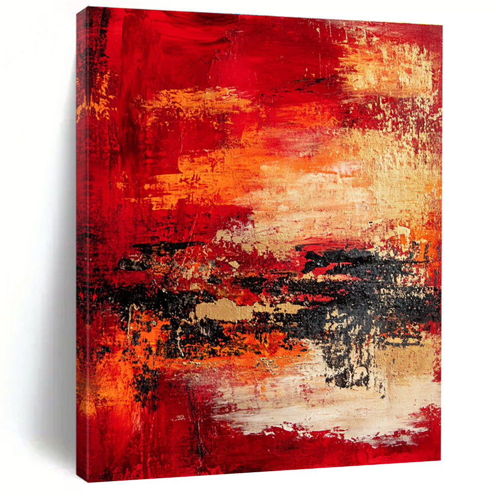 Red Orange Abstract Painting with Textured Layers GER730