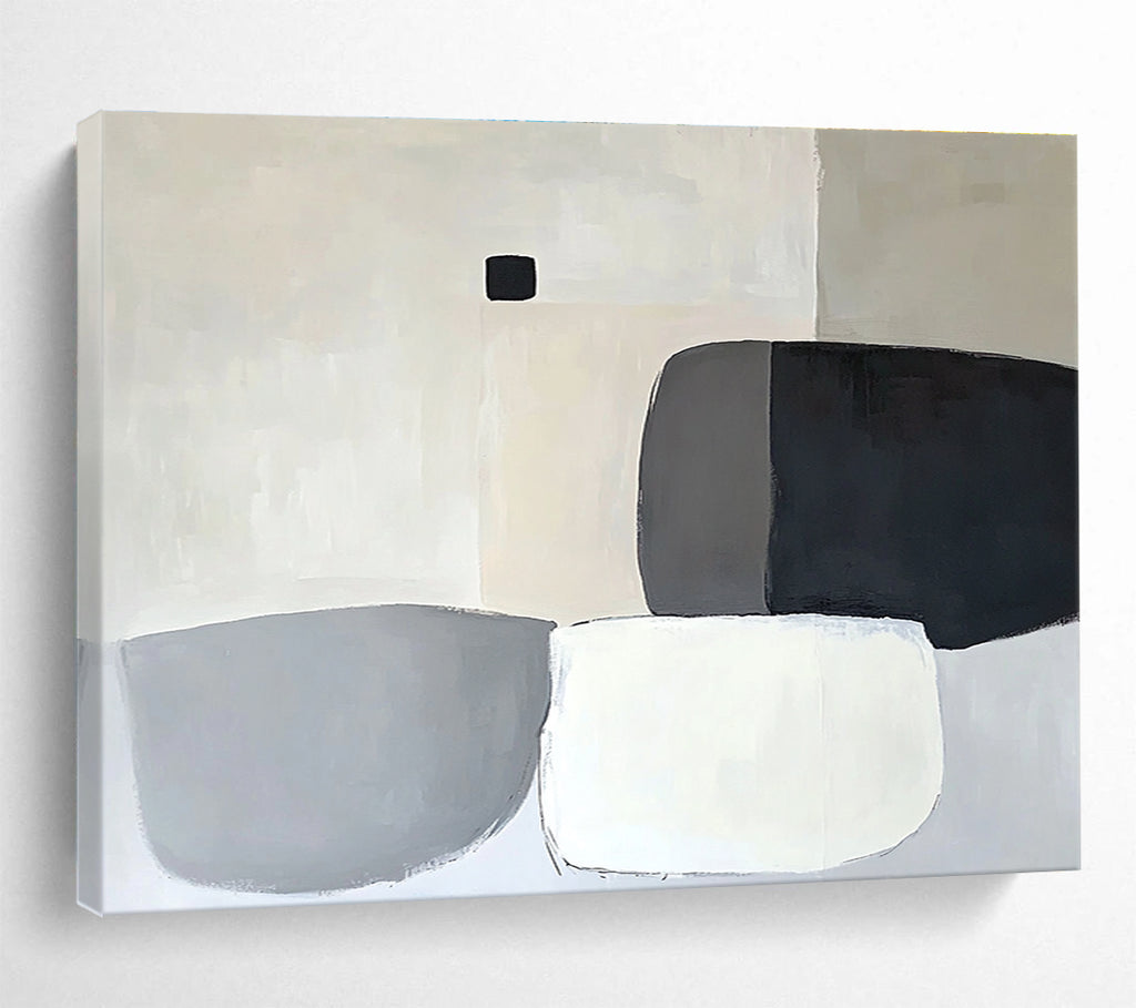 Geometric Shapes in Neutrals Abstract Painting with Gray Black and White Tones DYP586