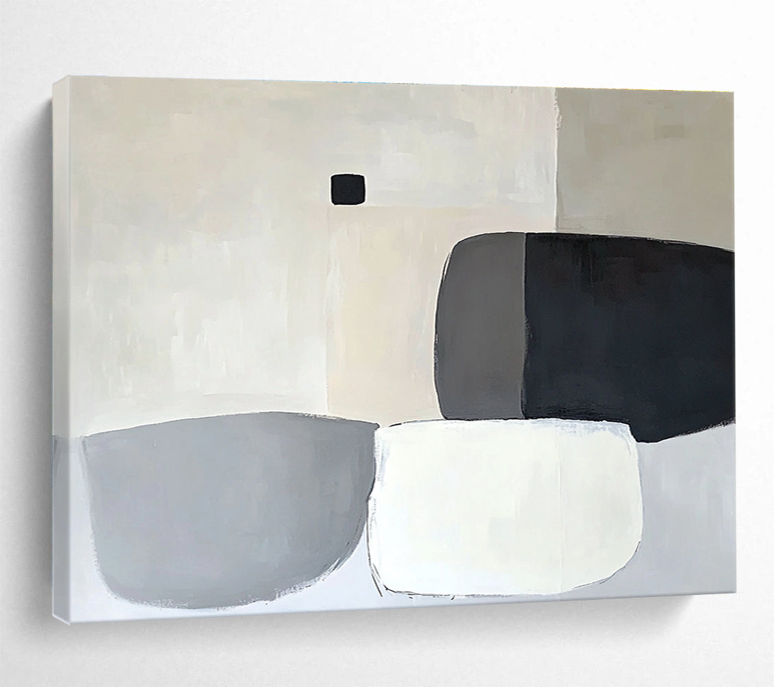 Geometric Shapes in Neutrals Abstract Painting with Gray Black and White Tones DYP586