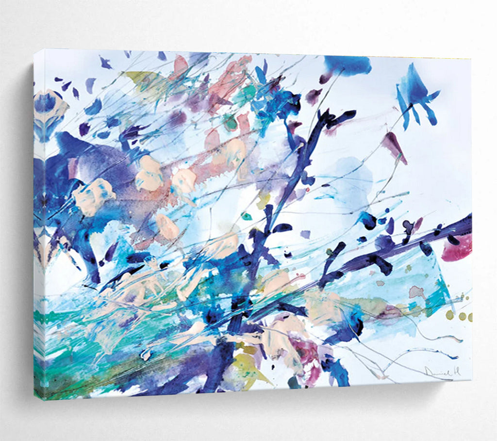 Colorful Floral Abstract Painting with Blue and Purple Hues THY147