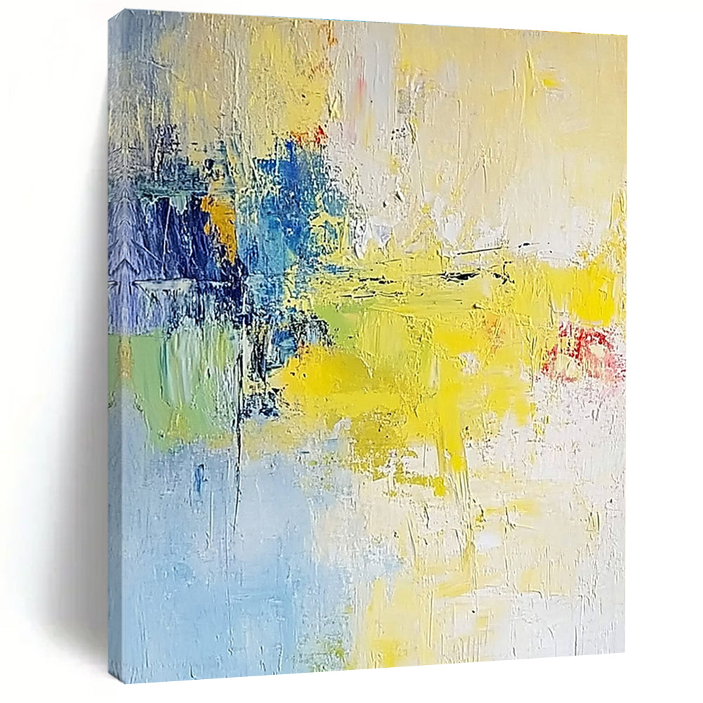 Yellow and Blue Abstract Painting with Subtle Blends GER488