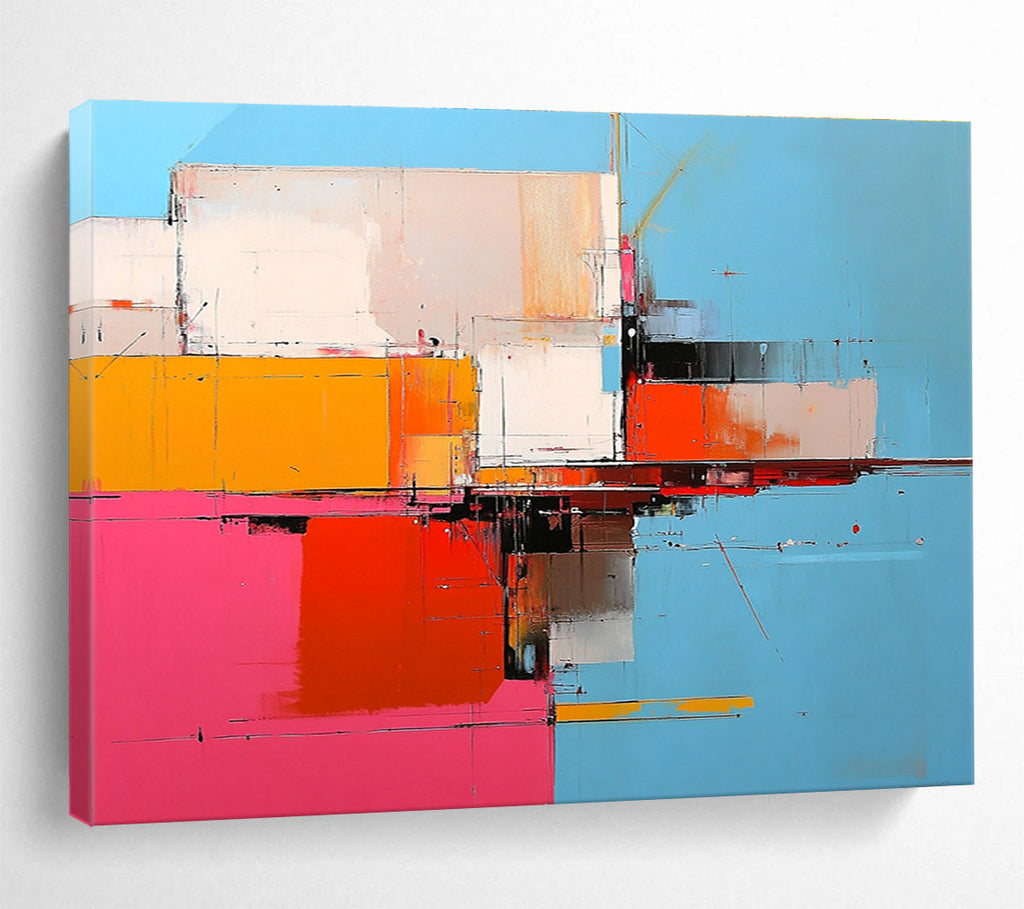 Geometric Color Block Abstract Painting with Bold Color Combinations DYP335