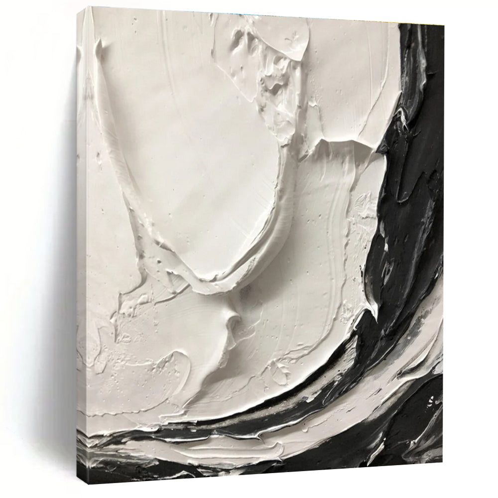 Black and White Expressive Swirl Textured Abstract Painting ADGE387