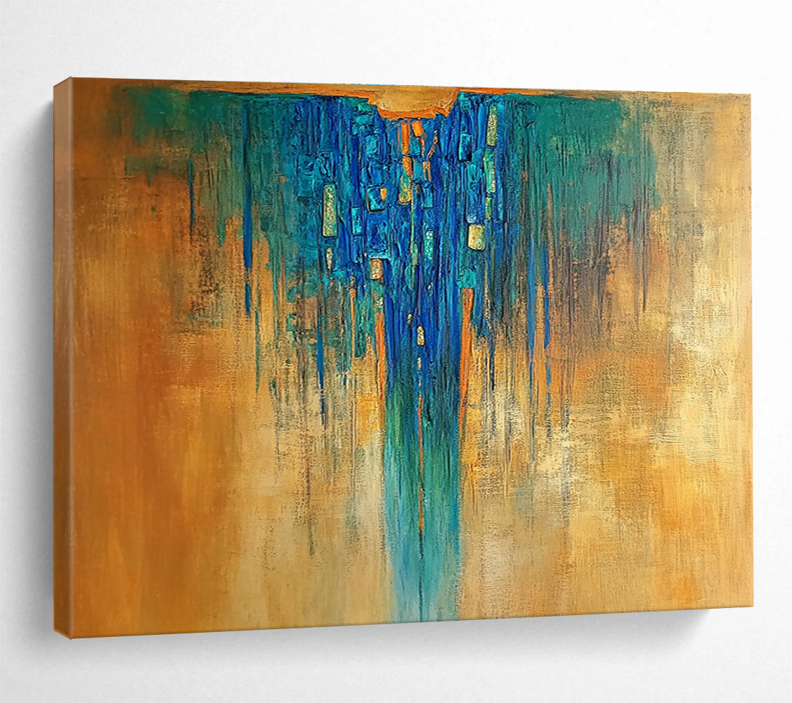 Blue Drip Abstract Painting with Gold Accents DYP498