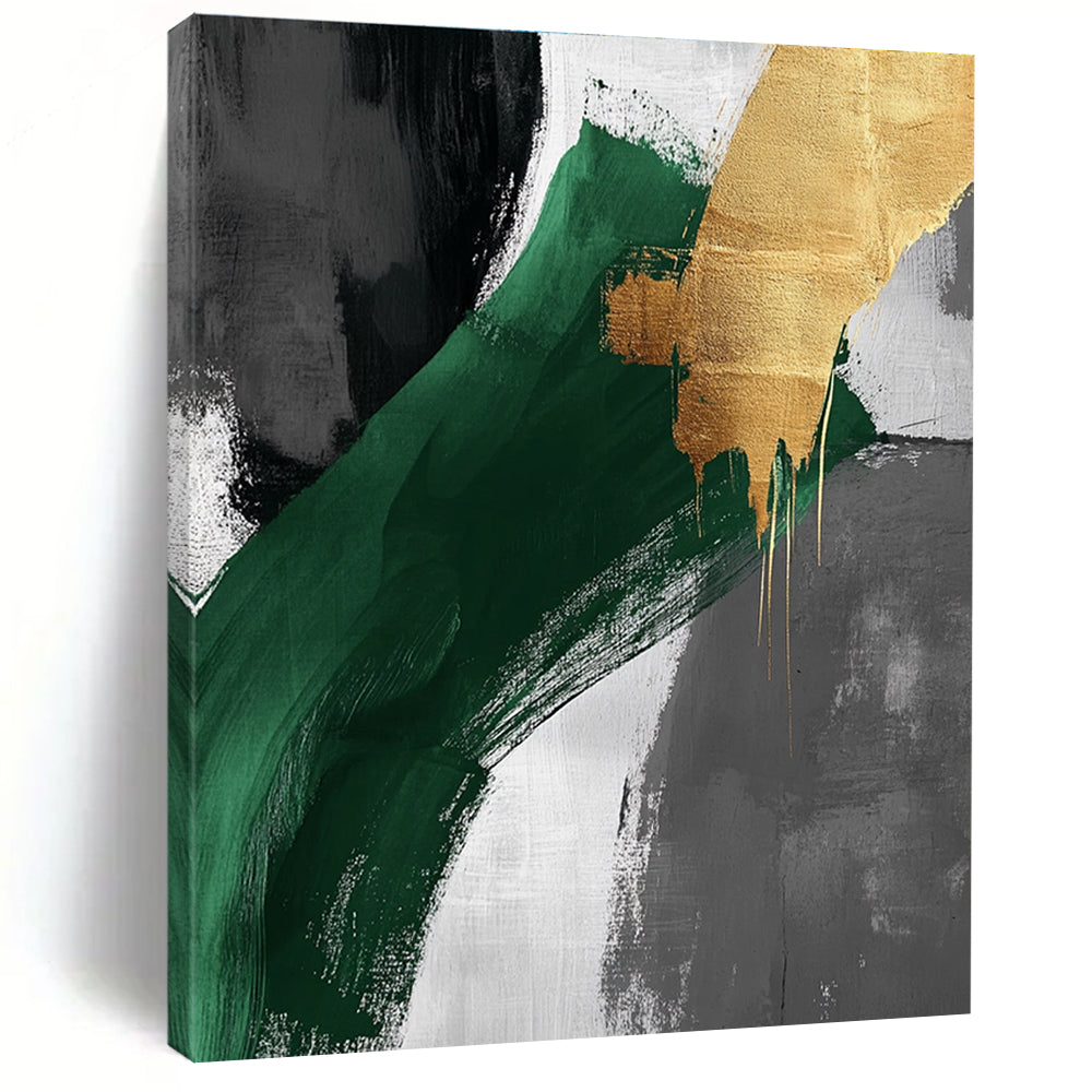 Green Gold Dynamic Strokes Abstract Painting GER850