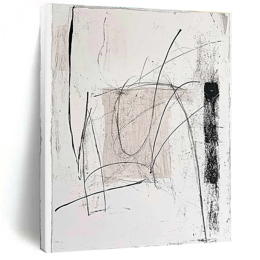 Black and White Line Abstract Painting with Dynamic Strokes GER097