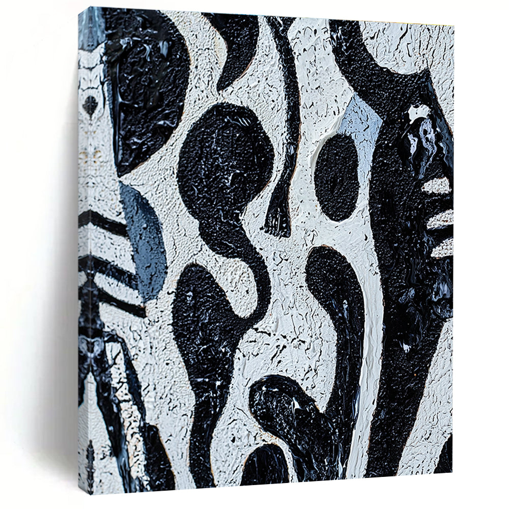 Black and White Textured Abstract Painting with Irregular Shapes GER050