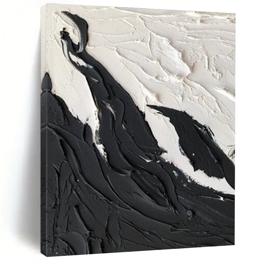 Black and White Textured Abstract Painting with Mountain - like Forms ADGE404