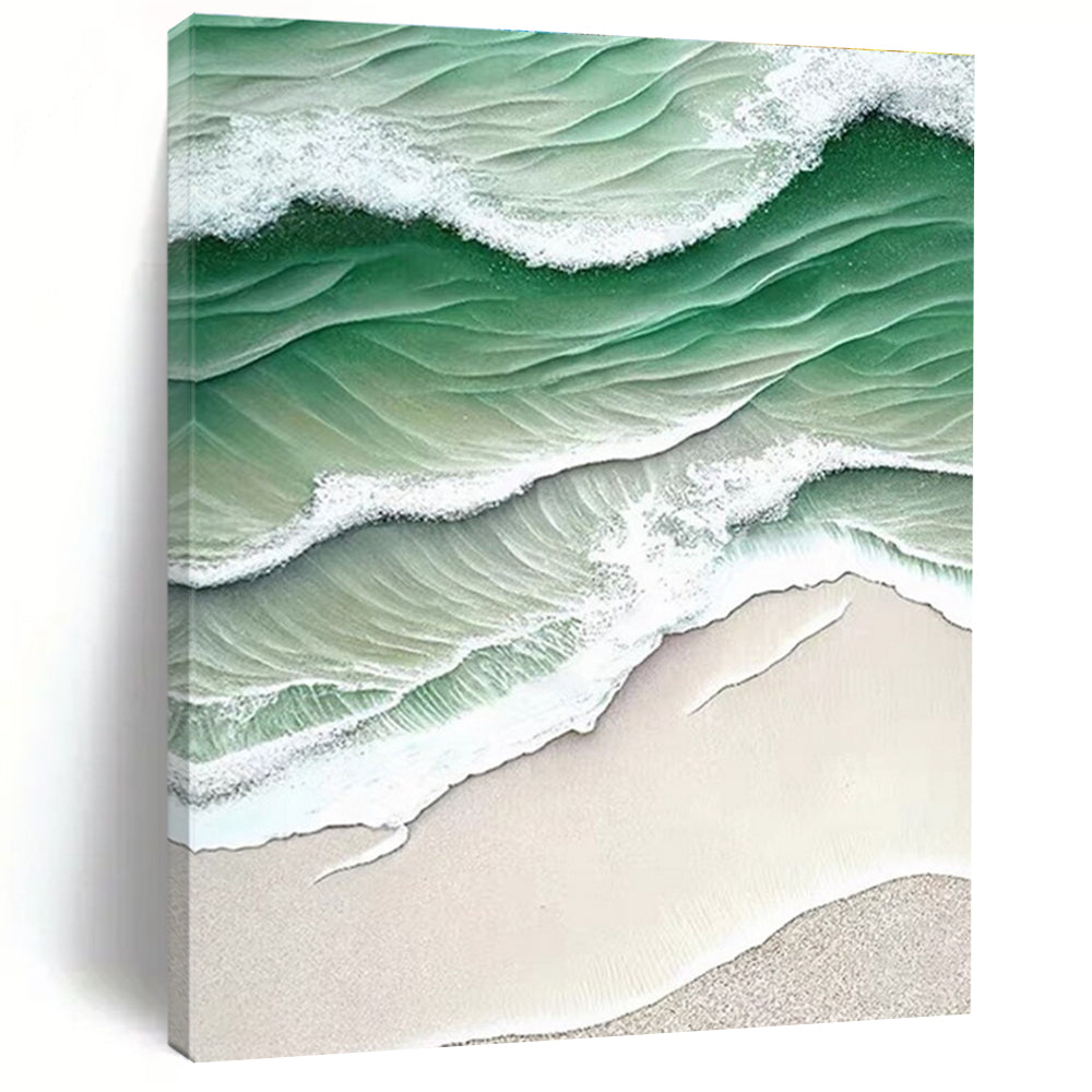 Green and White Wave Beach Abstract Painting ADGE290