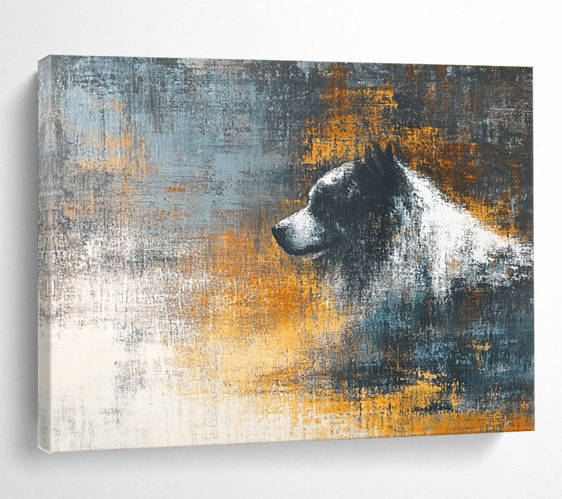 Abstract Dog Portrait Painting with Gray and Orange Tones DYP280
