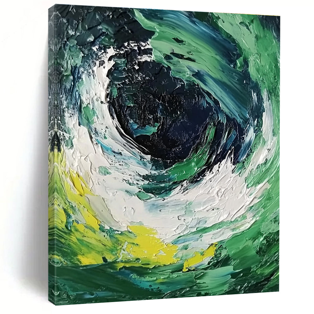 Green Blue and White Swirl Abstract Painting with Dynamic Textures GER070