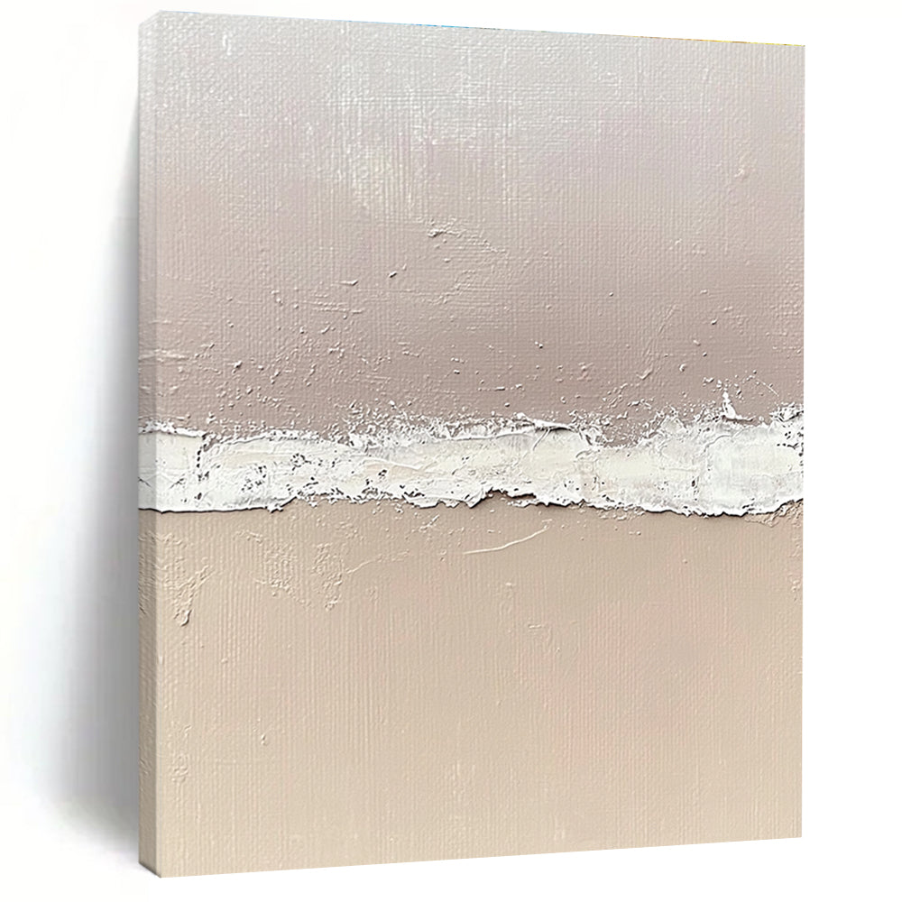 Beige and White Textured Abstract Painting with Horizontal Divide GER067