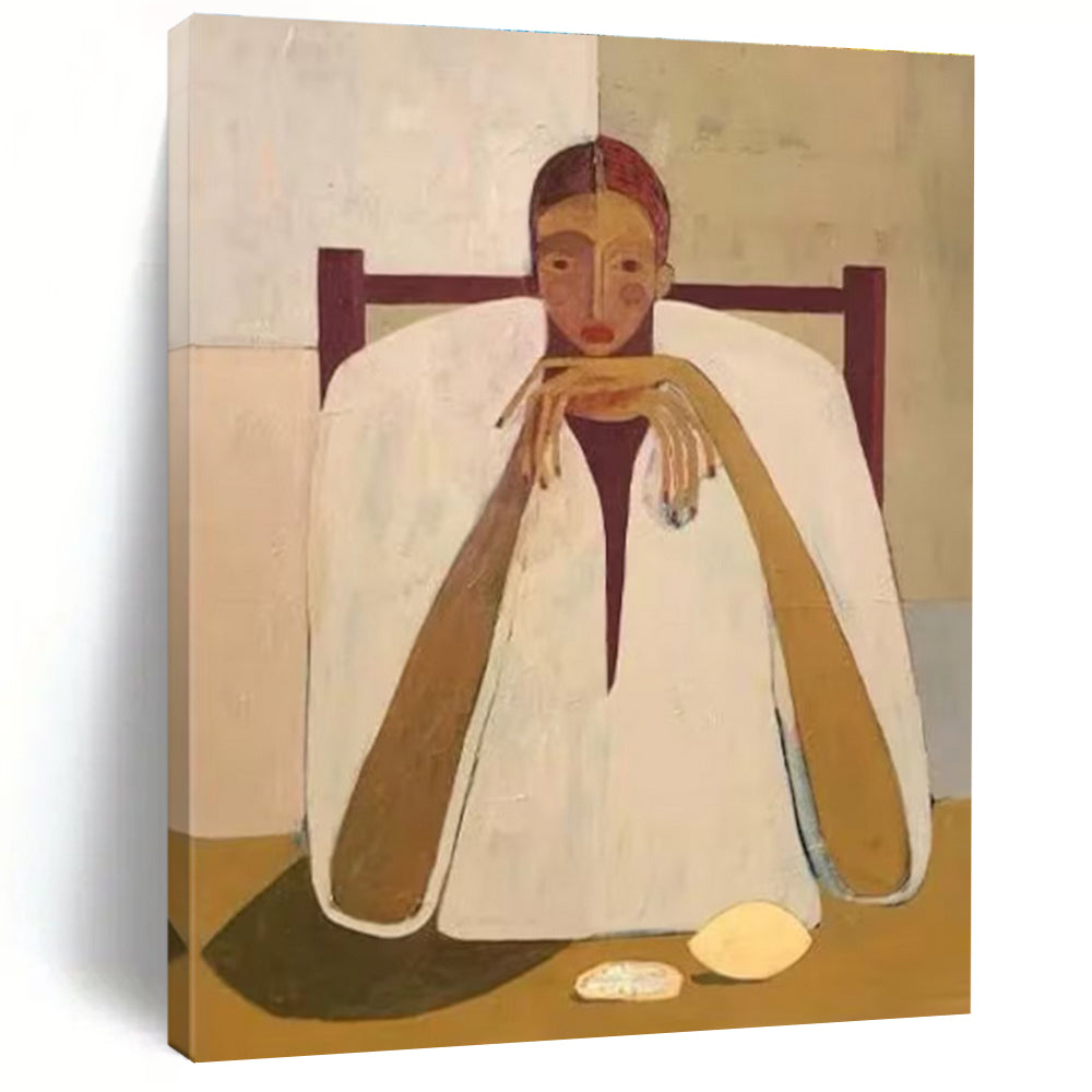 Seated Figure in White Cloak Abstract Portrait Painting ADGE142