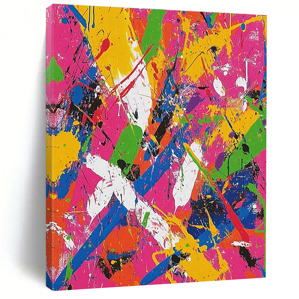 Splatter - Style Colorful Abstract Art on Pink Background GER301
