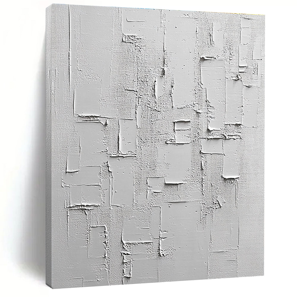 White Textured Abstract Painting with Rectangular Forms GER063