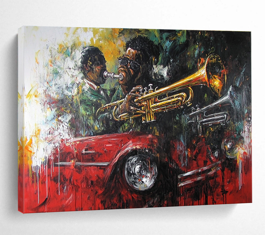 Jazz Musicians and Car Abstract Painting with Vibrant Colors DYP273
