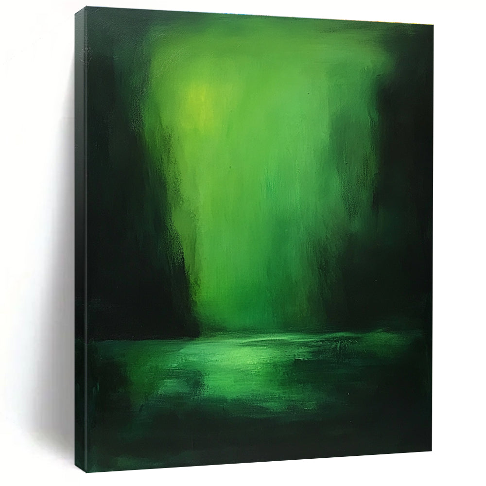 Large abstract painting of a green sea featuring vibrant light and dark colors inspired by Zdzisław Beksiński in oil on canvas.STSC287