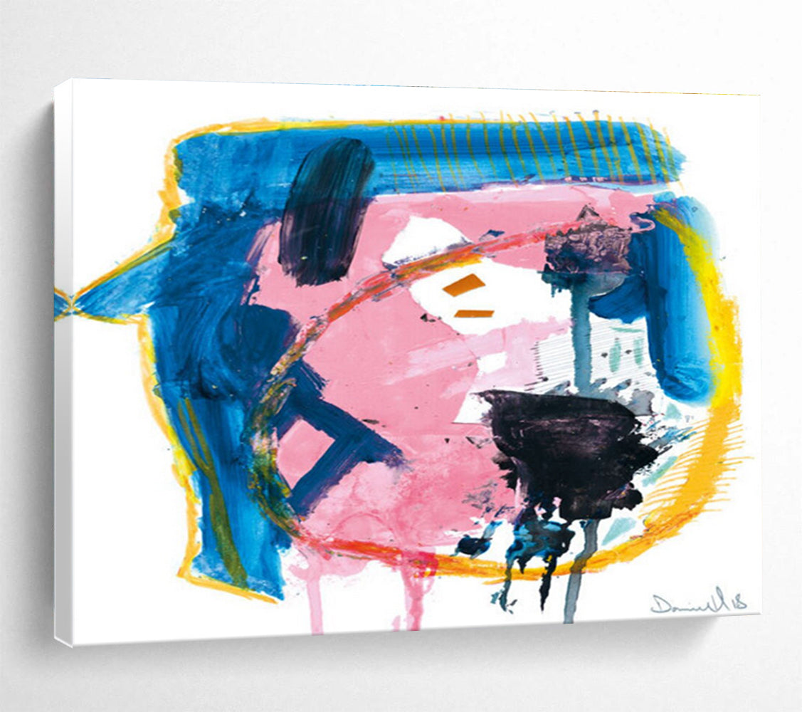 Colorful Abstract Face Painting with Pink Blue and Yellow THY117