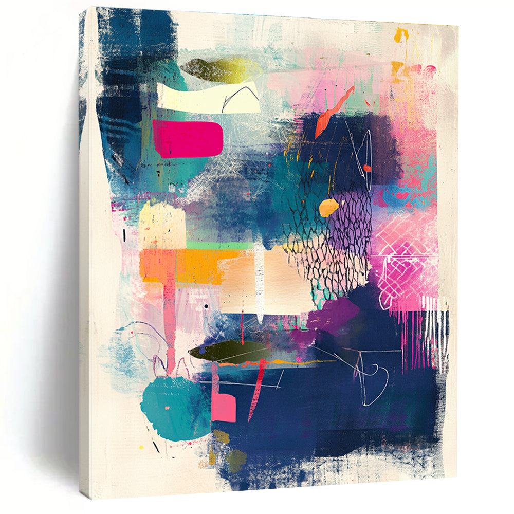 Colorful Mixed - Media Abstract Painting with Bold Shapes and Colors GER079