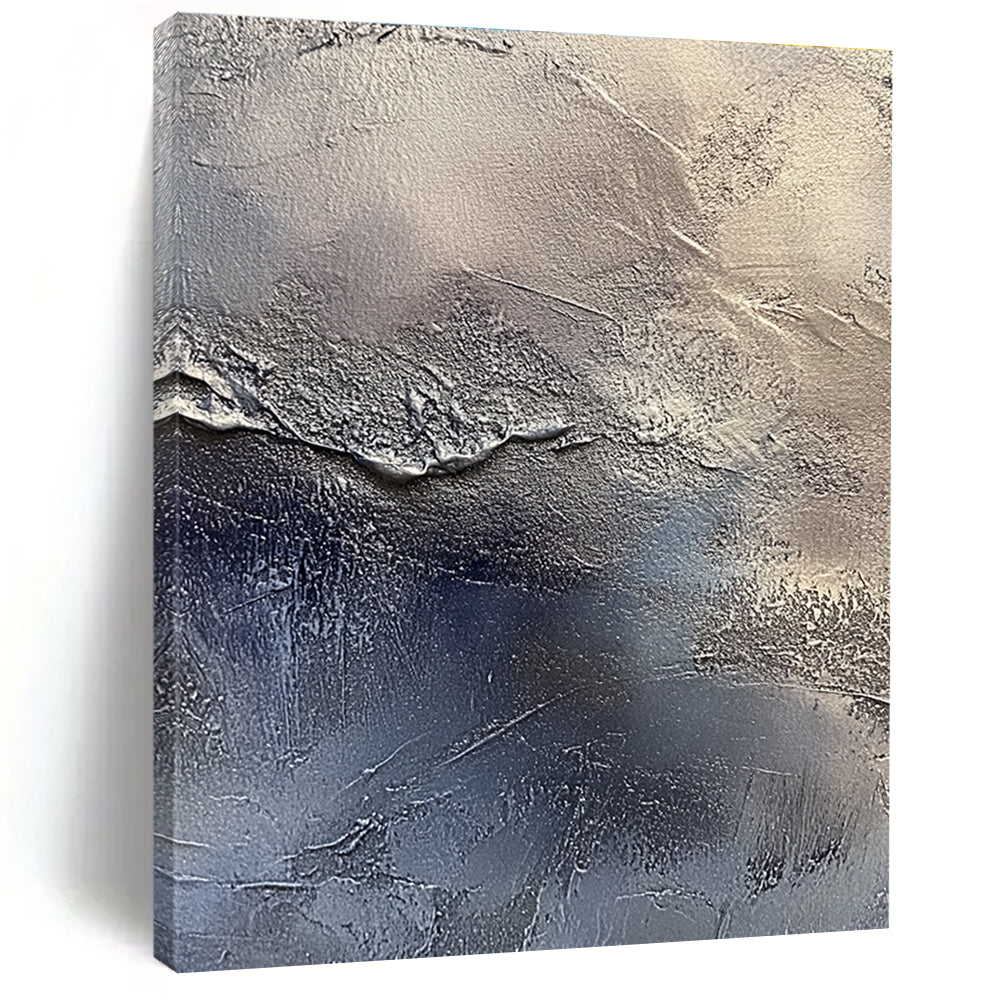 Silver and Blue Textured Abstract Painting with Metallic Tones GER066