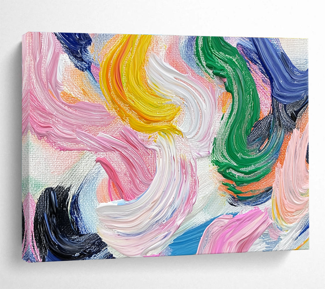 Pink Yellow Green - Wavy Line Abstract Painting DYP028